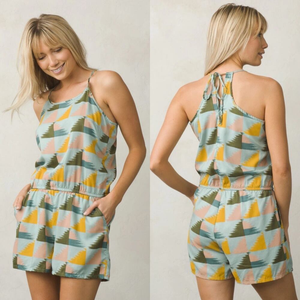 Prana | NWT Franny Romper Seaside Grey Camisole Halter Back Tie Fair Trade
